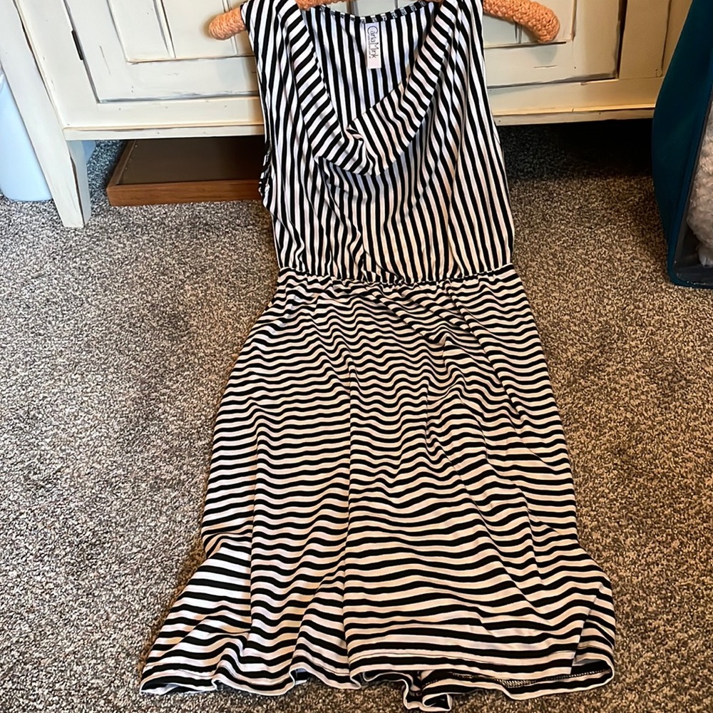 Carla Mink black and white stripe sleeveless dress